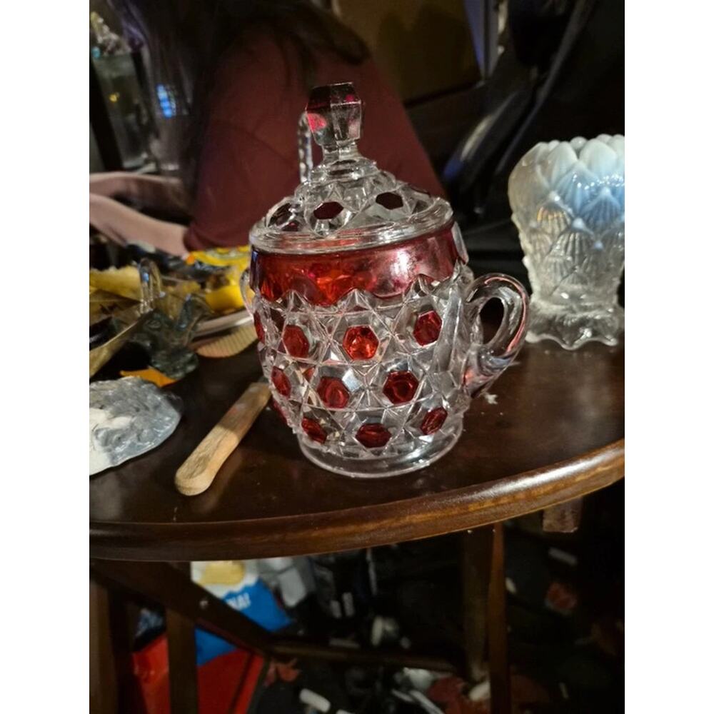 Antique EAPG Bryce  Brothers  sugar bowl with lid ruby and red Flashed